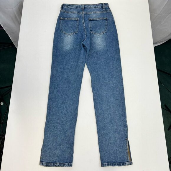 Kittenish Womens Straight Leg Jeans Ankle Slit Blue Stretch Denim Medium - Picture 3 of 9